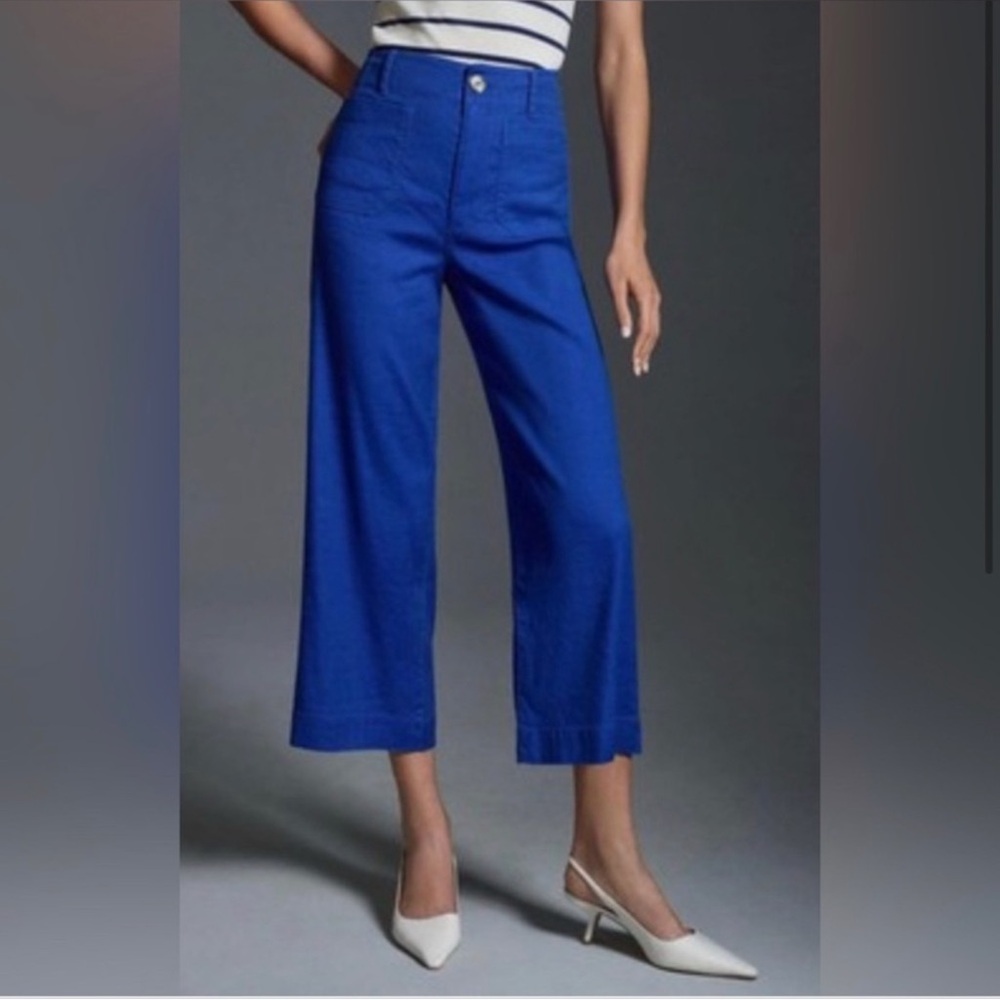Anthropologie Maeve The Colette Cropped Wide-Leg Pants Royal Blue